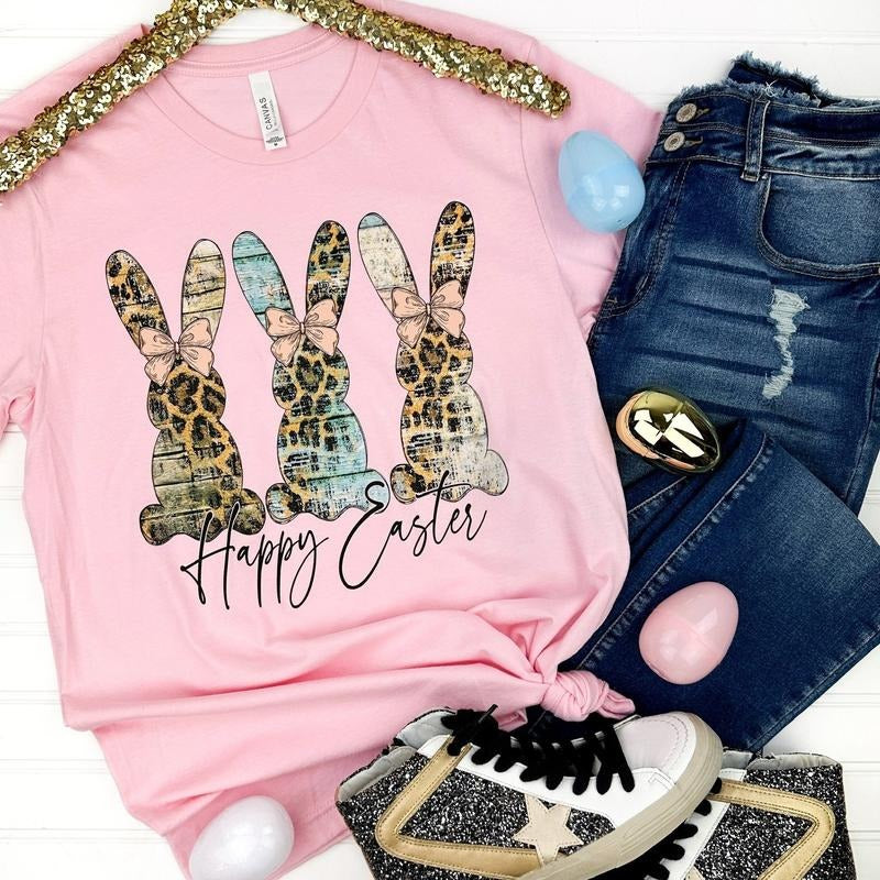 Happy Easter Bunny Trio Bella Canvas T-Shirt Hoodie, Sweatshirt | ZylaModa.com