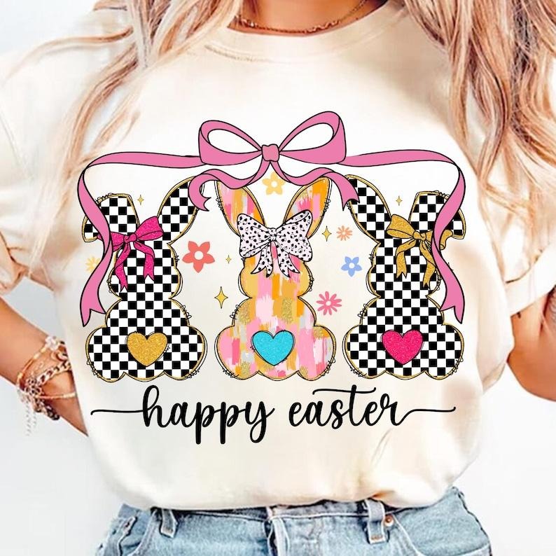 Happy Easter Coquette T-shirt, Retro Bunny, Easter Coquette, Brushstroke Girl Hoodie, Sweatshirt | ZylaModa.com
