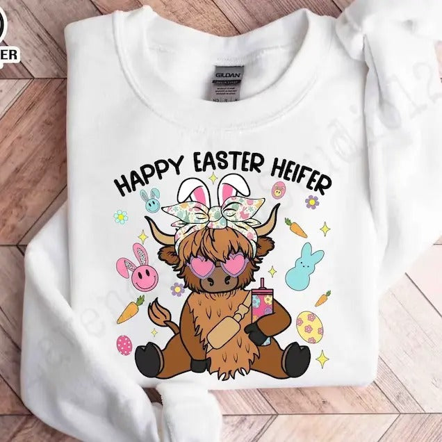 Happy Easter Heifer Shirt, Easter Cow Shirt, Heifer Easter Day Tee, Happy Easter Tee, Cow Lover Tee, Easter Bunnies Tee,...