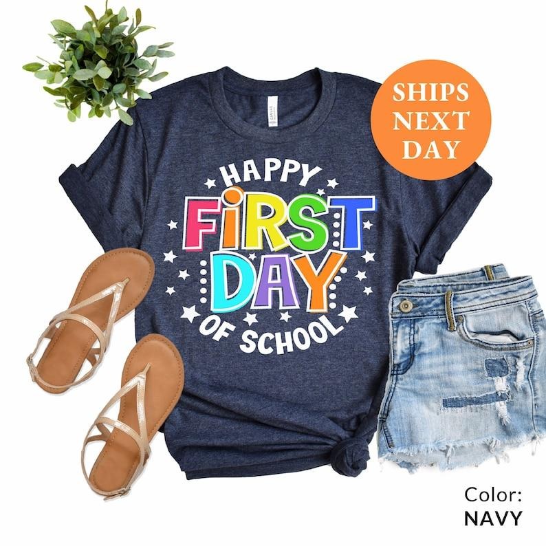 Happy First Day of School Teacher Shirt, Back to School Shirt for Teachers, Teacher Shirt Back to School Shirt Teacher...