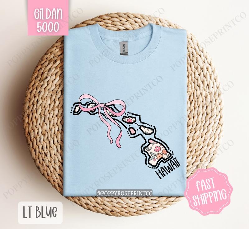 Hawaii Gildan T-shirt, Cute Hawaii State Shirt, Hawaii Floral Bow Tee Hoodie, Sweatshirt | ZylaModa.com
