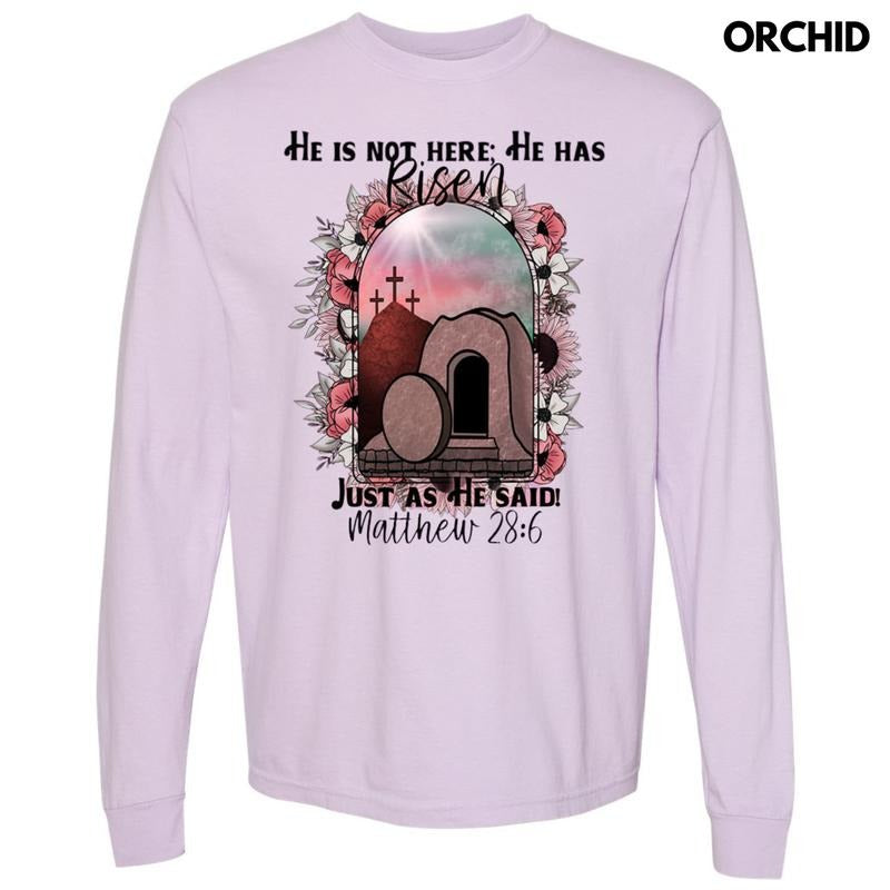 He Has Risen Long Sleeve Comfort Colors T-Shirt Hoodie, Sweatshirt | ZylaModa.com
