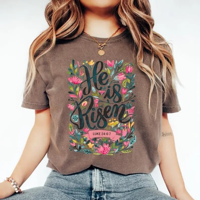 He Is Risen Easter Tshirt, Floral Easter Tshirt, Jesus Easter T-Shirt, Easter Shirt For Women, Easter Gift, Christian...