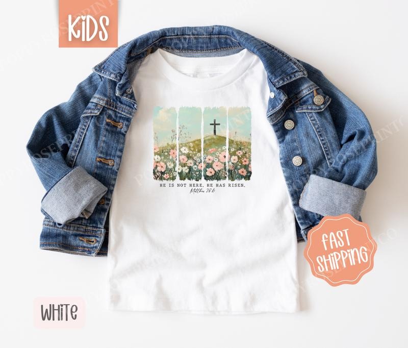 He is Not Here He has Risen Kids Shirt - Easter Children's Tshirt - Cute Youth Tee Gildan Hoodie, Sweatshirt | ZylaModa.com