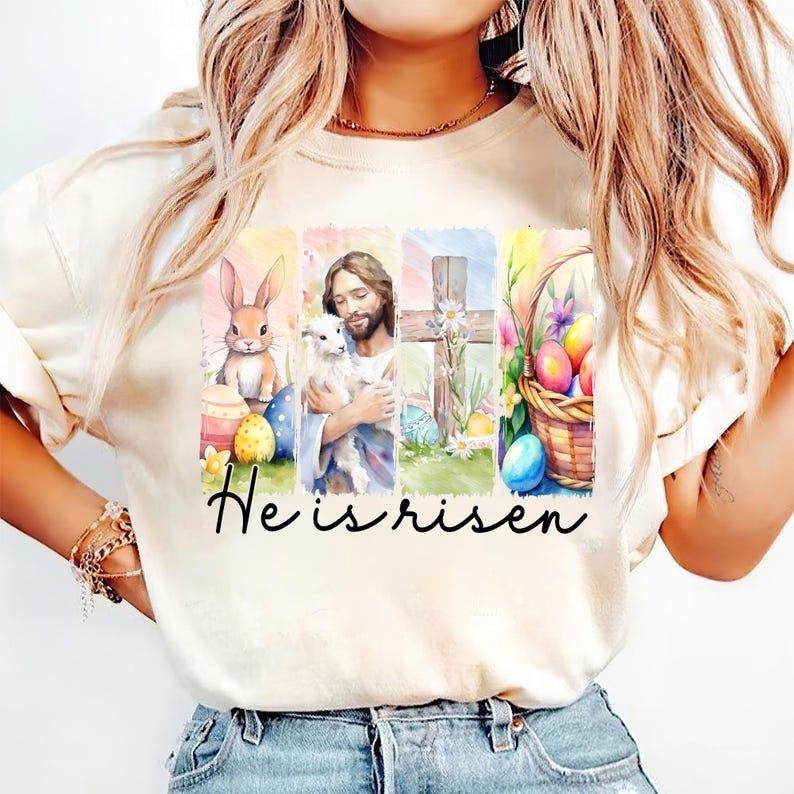 He is Risen T-shirt, Retro Easter, Matthew 28:6, Christian Jesus, Bible Verse Hoodie, Sweatshirt | ZylaModa.com