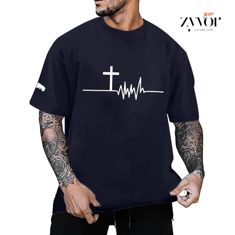 Heartbeat of Faith Tee Casual Style Crew Neck Short Sleeve T-Shirt Tops Trendy for Unisex, Perfect Gift Hoodie, Sweatshirt