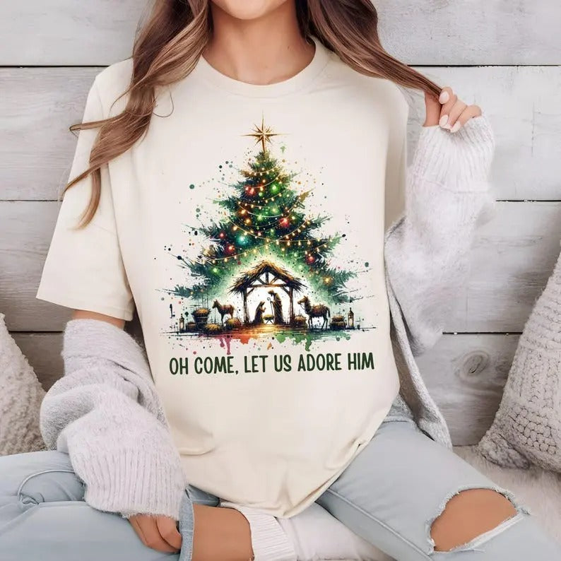 Oh Come Let Us Adore Him 100% Cotton T-shirt - Unisex Style - Gift for Him/Her Hoodie, Sweatshirt | ZylaModa.com