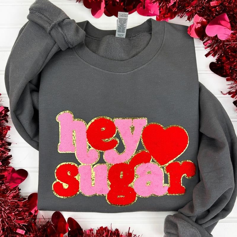 Hey Sugar Chenille Patch Sweatshirt -- CHARCOAL T-Shirts, Hoodie | ZylaModa.com
