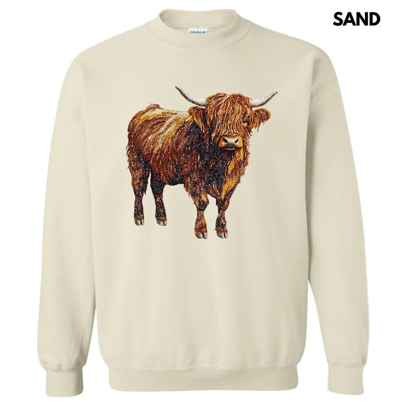 Highland Cow Faux Rhinestone Sweatshirt T-Shirts, Hoodie | ZylaModa.com