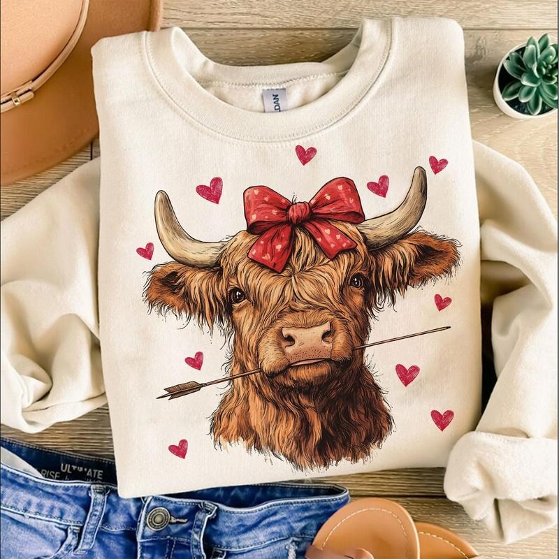 Highland Cow Sweatshirt,Valentine's Sweatshirt,Valentine's day s,Valentine ,Coquette,Trending Sweatshirt,Girly Valentine...