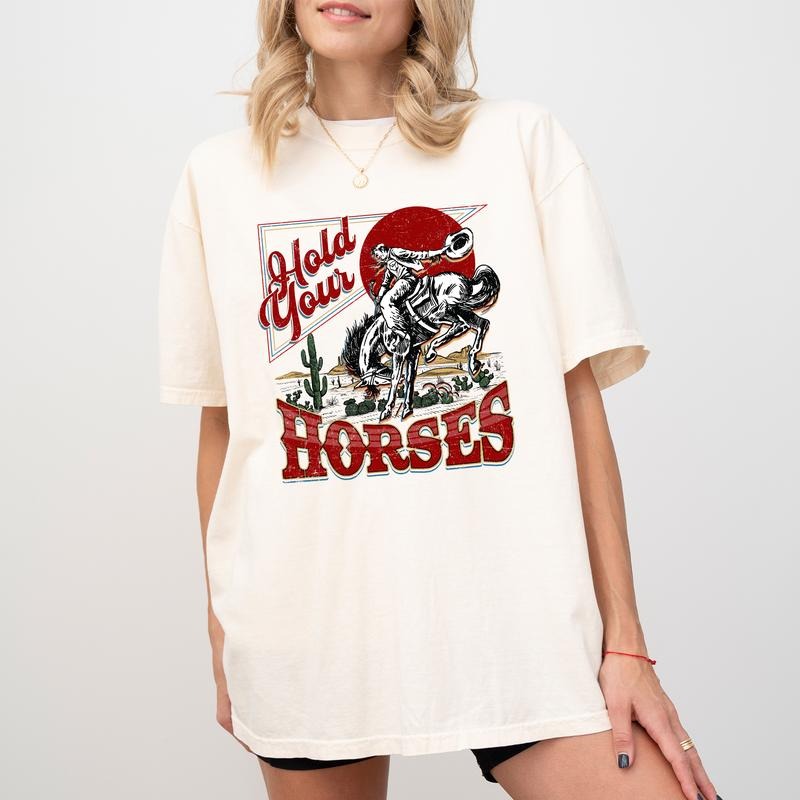 Hold Your Horses Graphic Tee, Retro Country Cowboy Shirt, Vintage 90s Western Shirt, Rodeo Shirt, Western Cowgirl Tee,...
