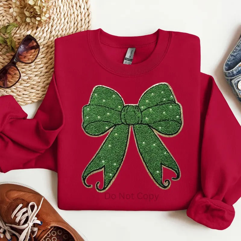 Holiday Bow Chenille Patch ONLY - This is NOT a T Shirt Hoodie, Sweatshirt | ZylaModa.com