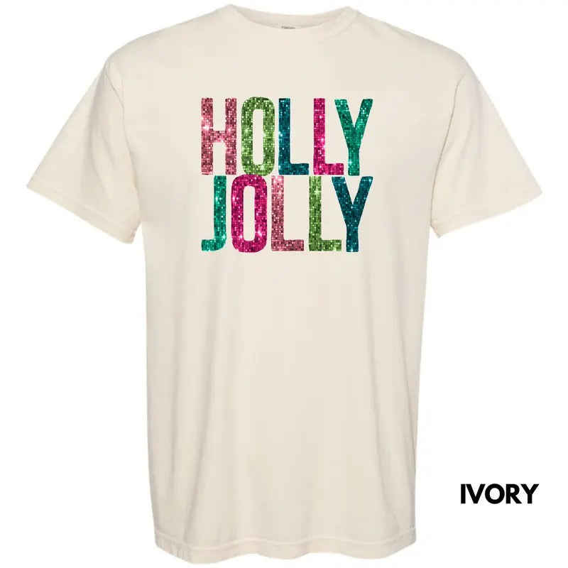 Holly Jolly FAKE Sequins Comfort Colors T-Shirt Hoodie, Sweatshirt | ZylaModa.com