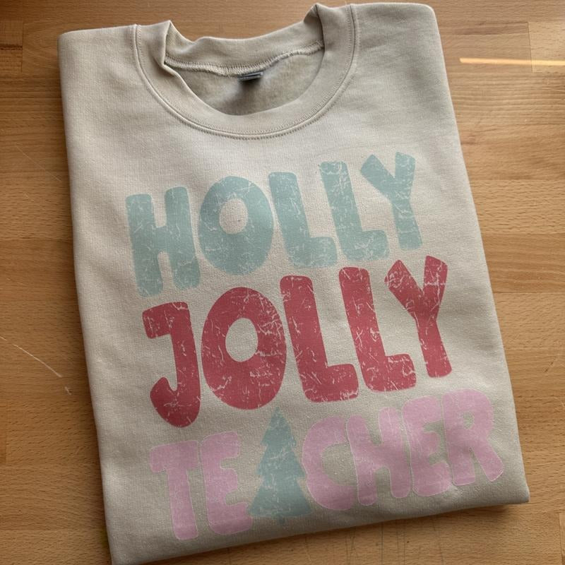 Holly Jolly Teacher Gildan Sweatshirt T-Shirts, Hoodie | ZylaModa.com