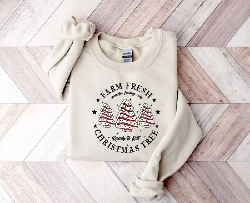 Farm Fresh Christmas Tree Sweatshirt/Shirt/Hoodie, Retro Crewneck, Gift For Girlfriend, Cotton, Print Tee | ZylaModa.com