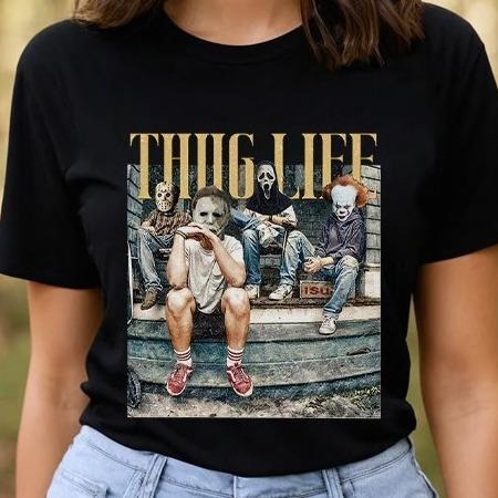 Horror Killer Thug Life Shirt, Jason Voorhees Ghostface Michael Myers Pennywise Shirt, 90s Halloween Shirt, Friday The...
