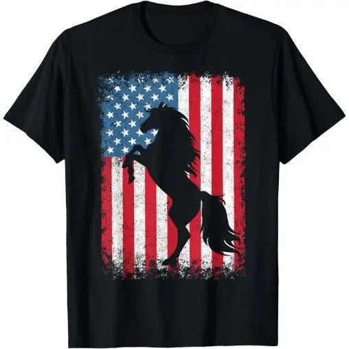Horse American Flag USA 4th of July Men Women Boys Girls T-Shirt  Made in USA Hoodie, Sweatshirt | ZylaModa.com