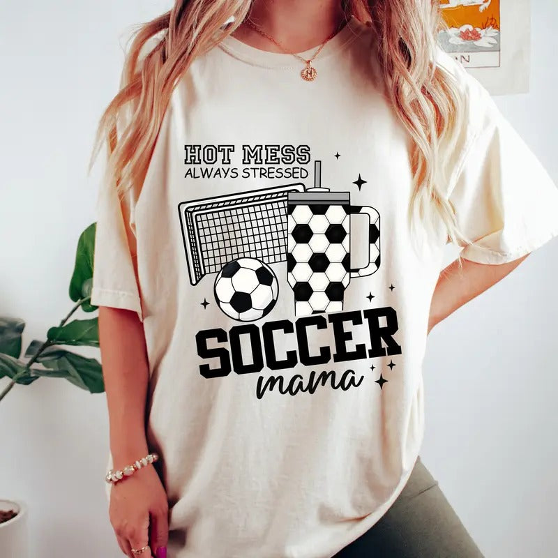 Hot Mess Soccer Mama Shirt, Soccer Mom Crewneck, Soccer Season Shirt, Game Day Soccer Team Sweater, Sports Mom Unisex...