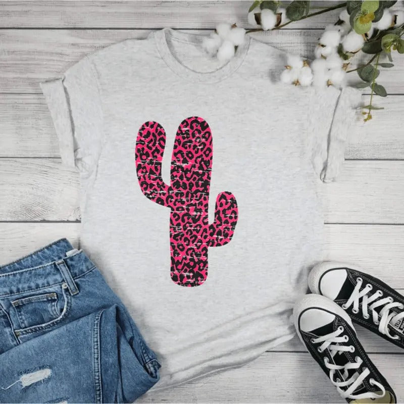 Hot Pink Cactus Graphic Tee Hoodie, Sweatshirt | ZylaModa.com