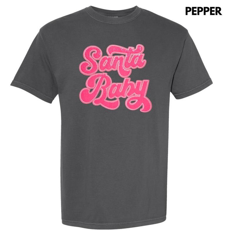 Hot Pink Santa Baby Sequin Patch Comfort Colors T-Shirt Hoodie, Sweatshirt | ZylaModa.com