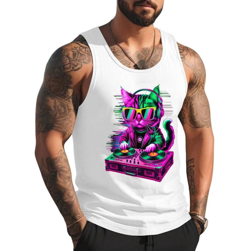 House Music Festival Cat DJ Techno Rave EDM Kitty Cat Lover Unisex Tank Top, Cotton, Size S-3XL T-Shirts, Hoodie, Sweatshirt