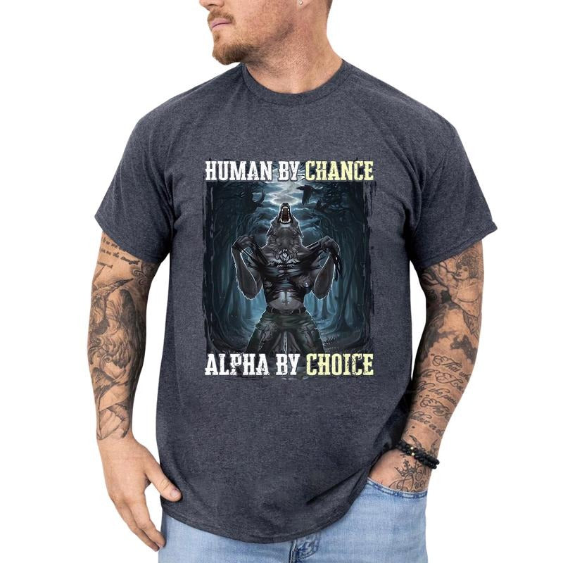 Human By Chance Alpha By Choice Shirt, Retro Alpha Wolf T-Shirt, Y2k 90s Vintage Graphic Printed Tee, Meme Shirt Gifts...