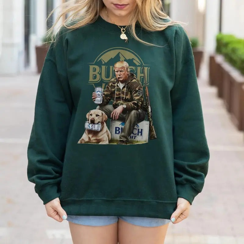 Hunting Trump Sweatshirt, Busch Light Trump Hunting Sweatshirt , Trump 2024 shirt, Trump Supporter Cotton Crewneck Hoodie