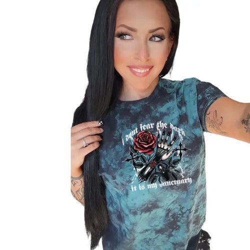 'I Don't Fear the Dark, It is My Sanctuary' Black & Green Tie Dye T Shirt Pullover , Alt, Grunge, Streetwear, Sarcastic,...