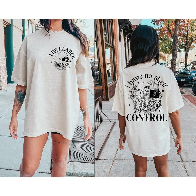 I Have No Shelf Control Shirt, Book Lover Shirt, Floral Skeleton Shirt, Trendy Bookish Hoodie, Sweatshirt | ZylaModa.com