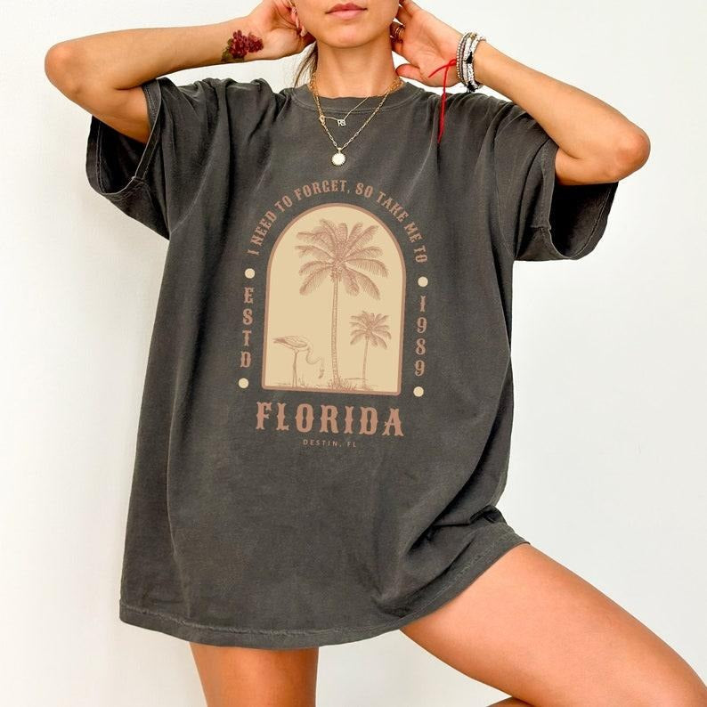 I Need To Forget So Take Me To Florida Oversized Vintage Graphic Gym Tee Cotton Sleeve Hoodie, Sweatshirt | ZylaModa.com