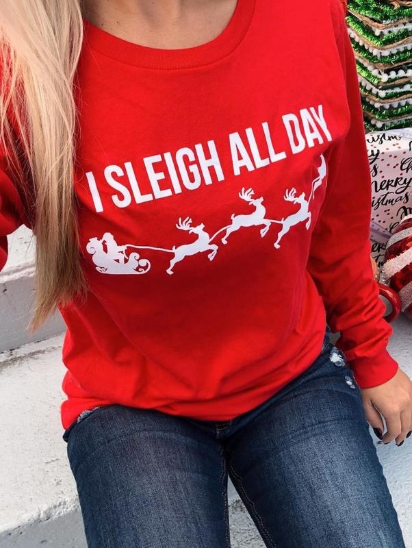 I Sleigh All Day Long Sleeve Tee Hoodie, Sweatshirt | ZylaModa.com
