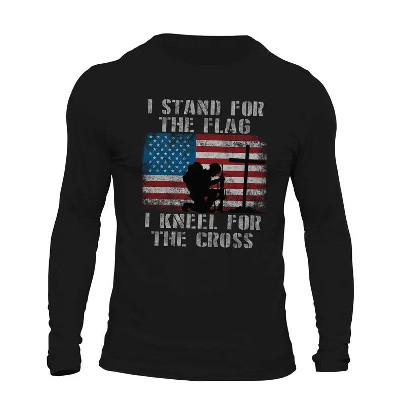 I Stand for the Flag I Kneel for the Cross Long Sleeve Mens T-Shirt Casual Classic Hoodie, Sweatshirt | ZylaModa.com