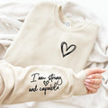 I am Strong and Capable Sweatshirt, Inspirational Sleeve Writing, Affirmation Shirt, Possitive Quote Sweatshirt, Mental...