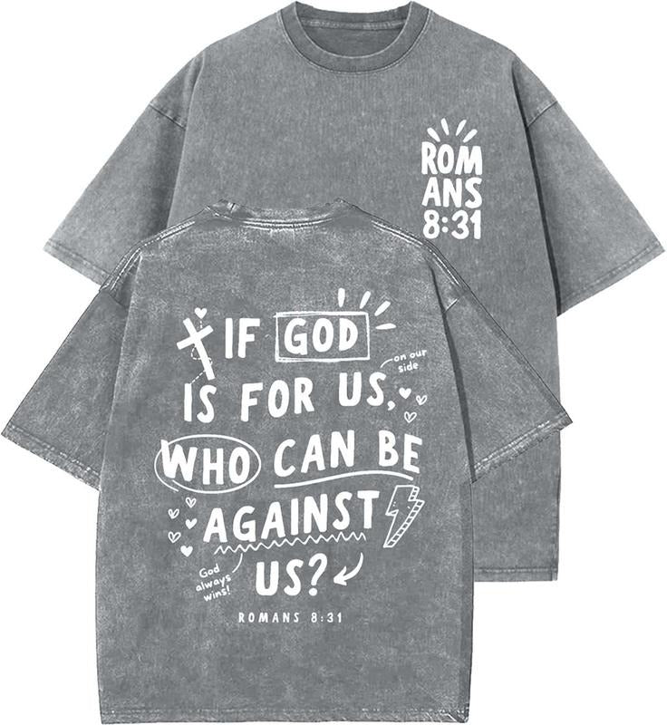 If God Is For Us Unisex Washed T-Shirt, Christian t shirts, Vintage 90s Graphic Tee, Gift Top Womenswear Cotton Mineral...