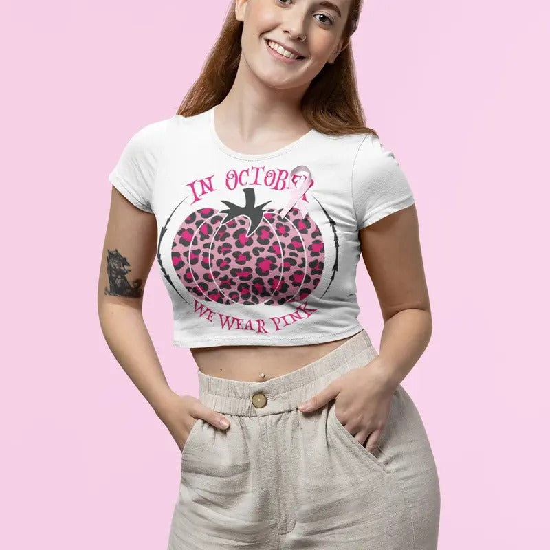 In October We Wear Pink Breast Cancer Awareness Pink Ribbon Pink October Pumpkin Leopard Digital Dxf Jpg Eps T-Shirts,...