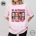 In October We Wear Pink Shirt, Comfort Color Shirt, Halloween Movie Shirt, Halloween Shirt, Pink Halloween Characters,...