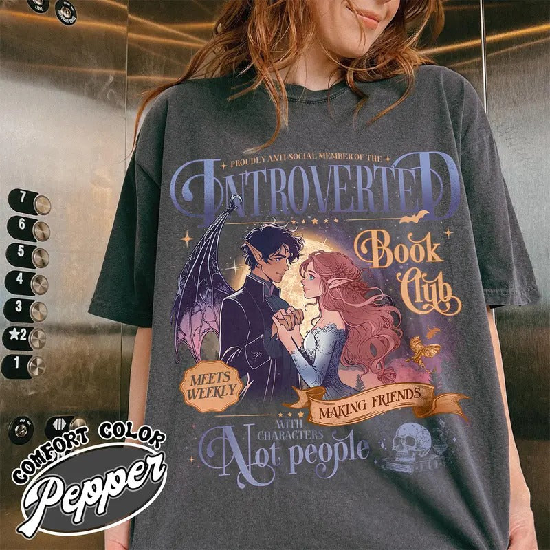Introverted Reading Shirt Introverted Book Club T-Shirt Romantasy Readers Society Introverted Book Club Shirt Antisocial...