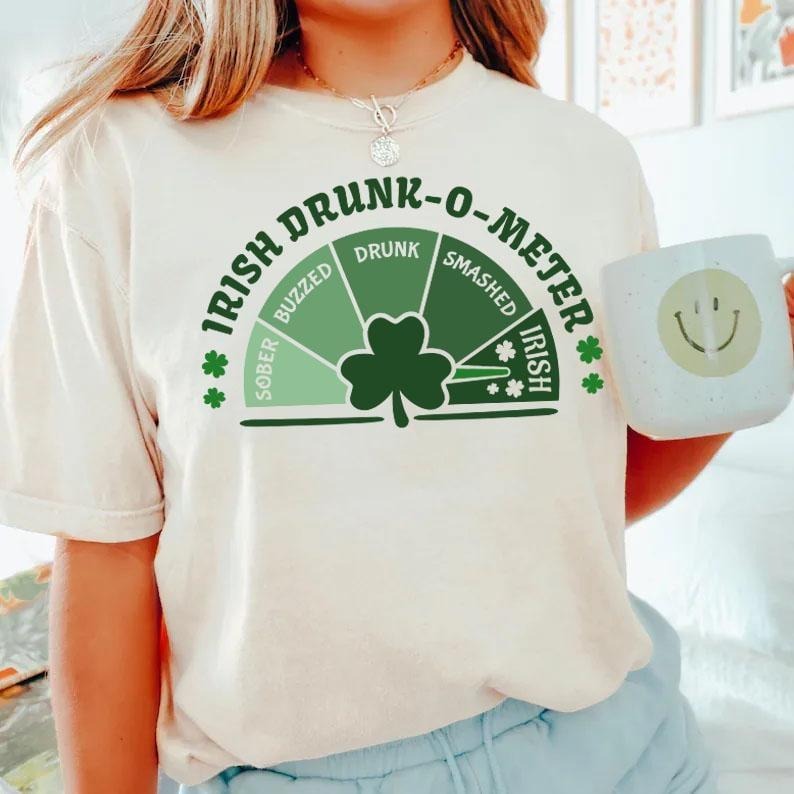 Irish Drunk O Meter Tshirt,Funny St Patricks Day Shirt,Irish Lovers and St Paddys Day,90's Y2k Shirts,St Patricks Day &...