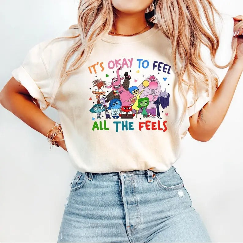 It's Okay To Feel All The Feels T-Shirt, Therapy Shirt, Teacher Shirt, Gift for Teacher Cotton Top Womenswear Hoodie,...