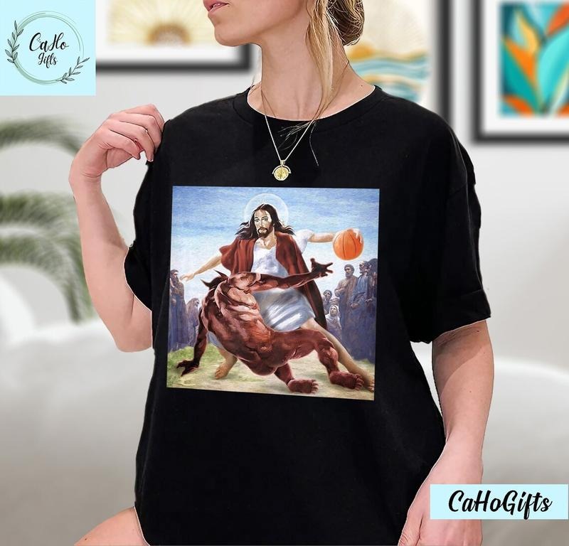 Jesus Crossing Up The Devil Christian T-Shirt, Jesus Shirt, Jesus Basketball Shirt Cotton Menswear Hoodie, Sweatshirt