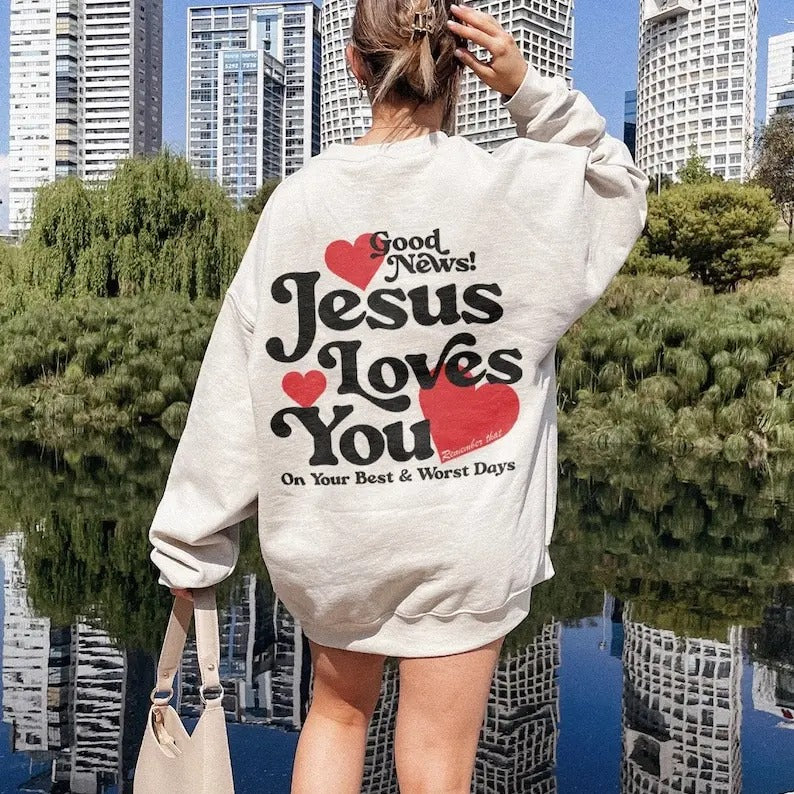 Jesus Loves You Christian Mental Health Crewneck Preppy Faith Based Sweatshirt Y2K Christian Clothes Religious Indie...