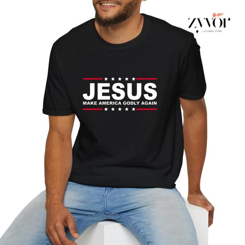 Jesus Make America Godly Again Christian Shirt Casual Style Crew Neck Short Sleeve T-Shirt Tops Trendy for Unisex,...
