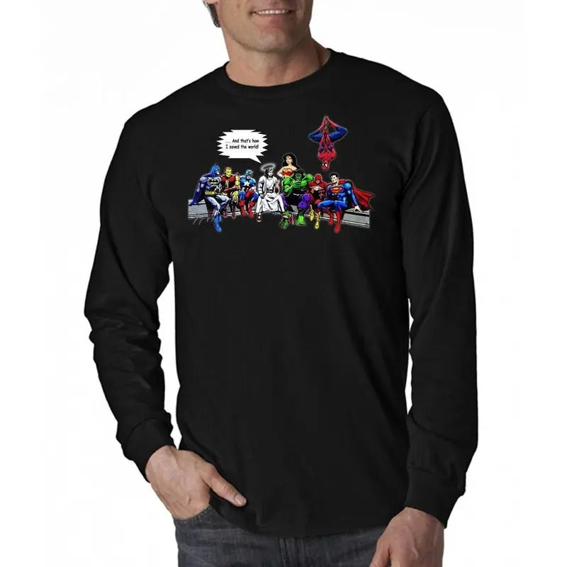 Jesus Superheroes And That's How I Saved The World Men's Long Sleeve T-Shirt Hoodie, Sweatshirt | ZylaModa.com