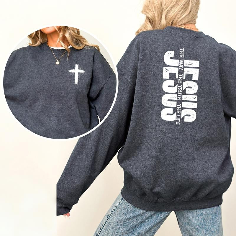 Jesus the Way the Truth the Life Sweatshirt, Bible Verse Long Sleeves Pullover, Retro Christian Gifts, Religious...