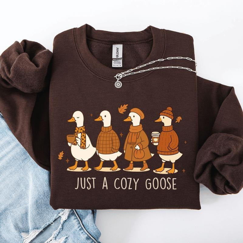 Just A Cozy Goose, Cute, Autumn, Fall, Pumpkin Spice Sweatshirt T-Shirts, Hoodie | ZylaModa.com