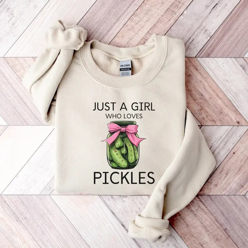 Just A Girl Who Loves Pickles Coquette Shirt, Pickle Lover T-shirt, Funny Pickles Shirt Hoodie, Sweatshirt | ZylaModa.com