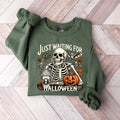 Just Waiting for Halloween Sweatshirt, Skeleton Coffee T-Shirt, Skeleton Halloween Shirt, Spooky Skull Sweater, Skeleton...