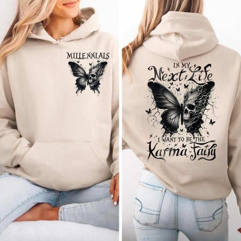 Karma Fairy Skull Butterfly Hoodie - Custom Gen X Baby Boomers Millennial Hoodie - 100% Cotton Two-Sided Classic Fit for...