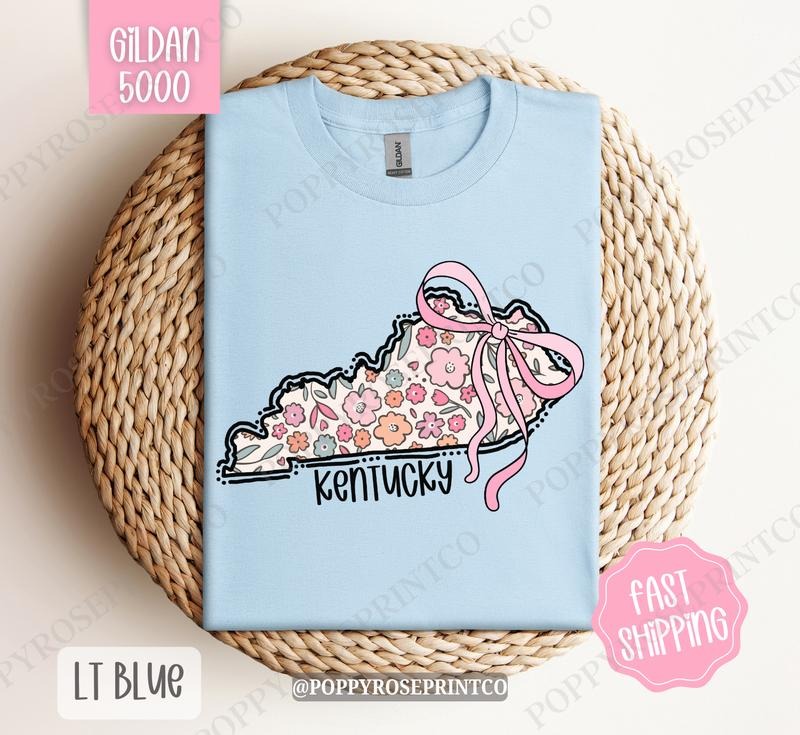 Kentucky Gildan T-shirt, Cute Kentucky State Shirt, Kentucky Floral Bow Tee Hoodie, Sweatshirt | ZylaModa.com