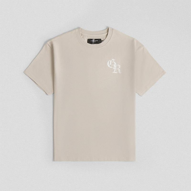 Khaki Gymreapers Men's Oversized Cotton T-shirt with Ribbed Crew Neck Collar Hoodie, Sweatshirt | ZylaModa.com
